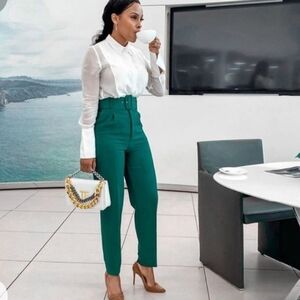 Zara Green Belted Trousers